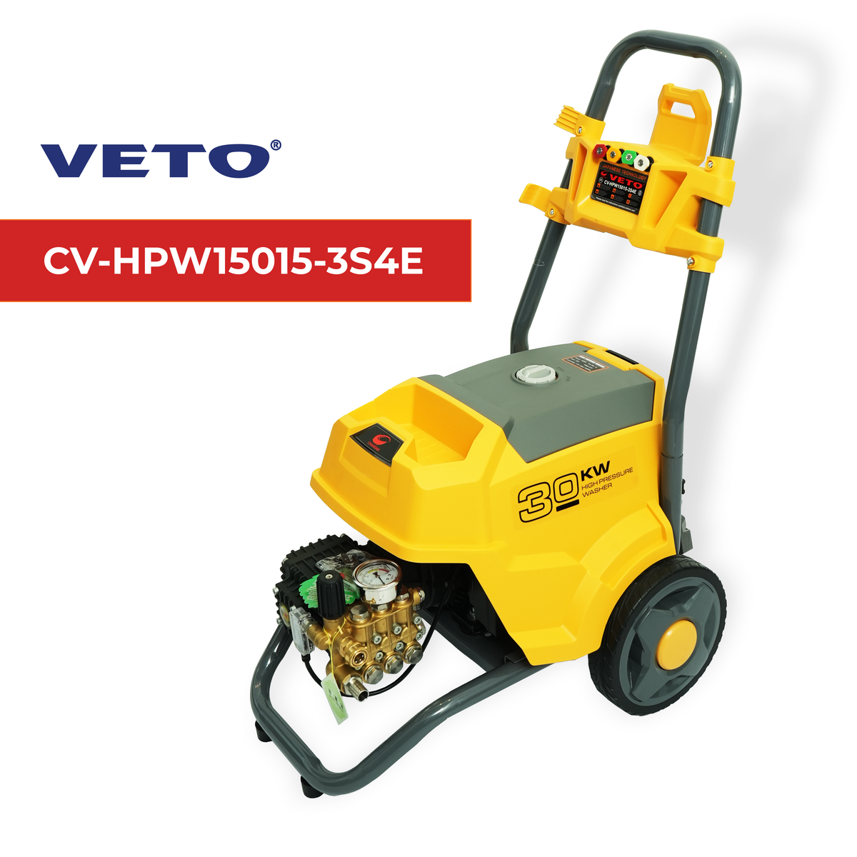 VETO High Pressure Washer | Maximum Pressure 150 Bar | 15 LPM High Water Flow | Heavy Duty Powerful 3KW Single Phase Copper Motor | Plug and play High Pressure Washer | CV-HPW15015-3S4E