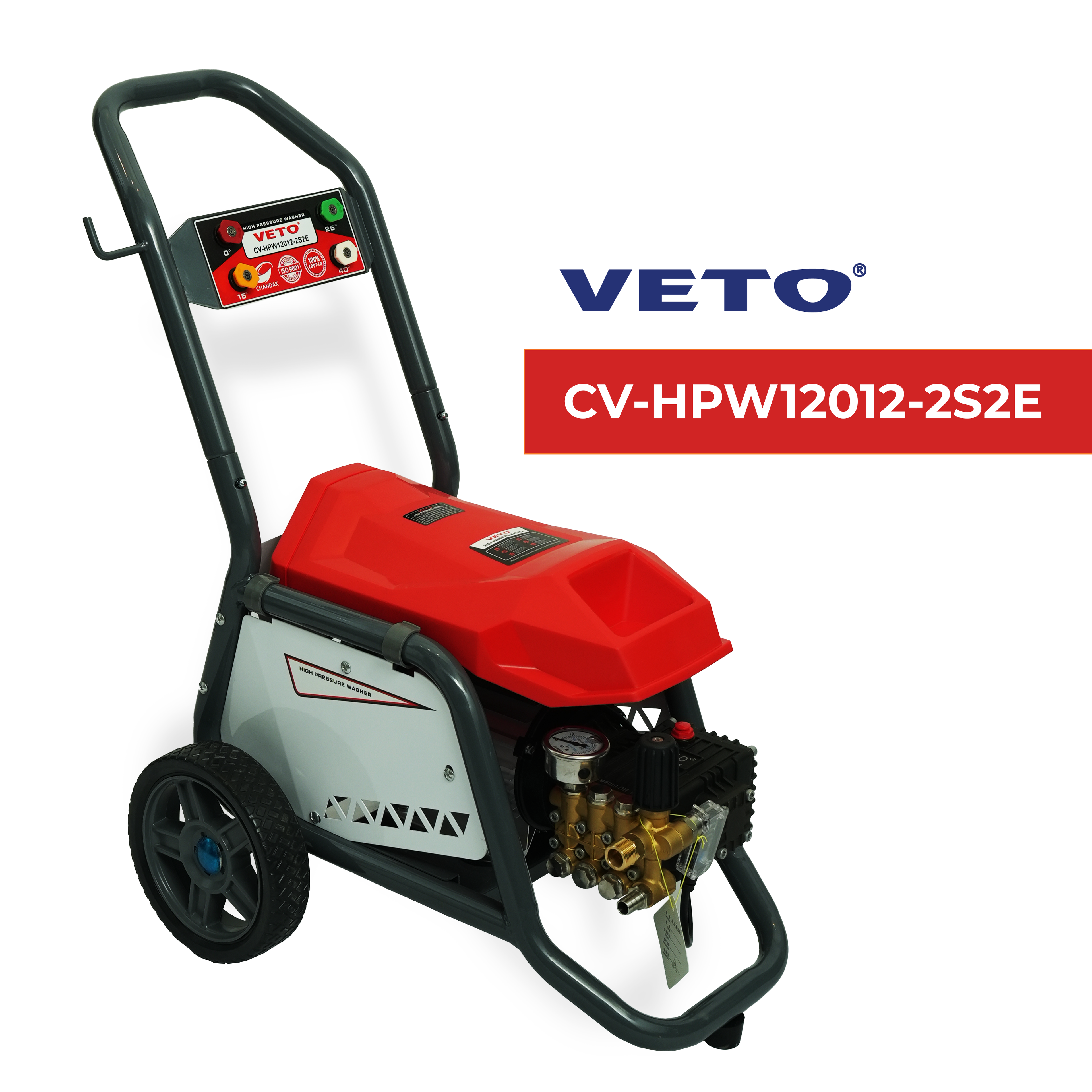 VETO High Pressure Washer | Maximum Pressure 120 Bar | 12 LPM High Water Flow | Heavy Duty Powerful 2KW Single Phase Copper Motor | Plug and play High Pressure Washer | CV-HPW12012-2S2E