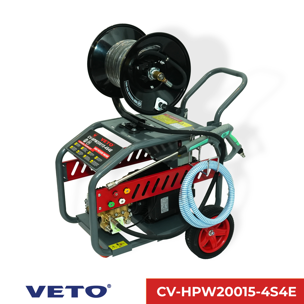 VETO High Pressure Washer | Maximum Pressure 200 Bar | 15 LPM High Water Flow | Heavy Duty Powerful 4KW Single Phase Copper Motor | Plug and play High Pressure Washer | CV-HPW20015-4S4E