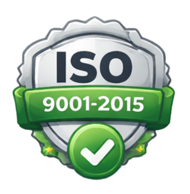 ISO 9001-2015 certification badge with a green check mark on a white background